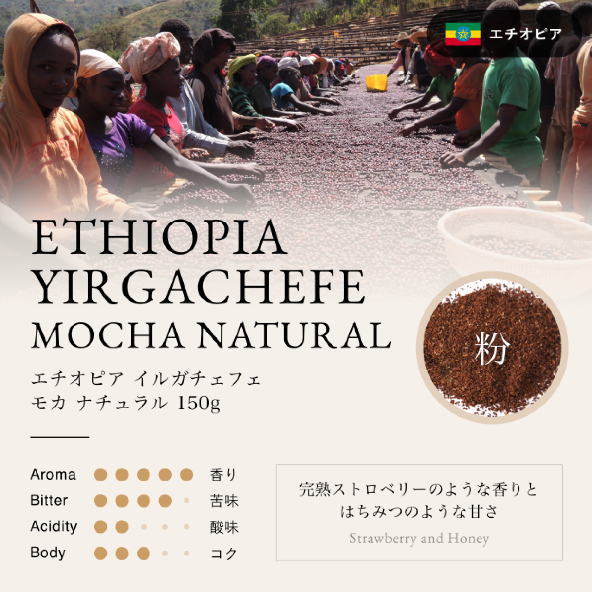 エチオピア イルガチェフェ モカ ナチュラル（粉）150g